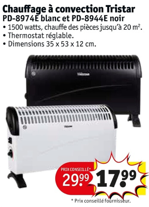 Chauffage à convection Tristar PD-8974E blanc et PD-8944E noir