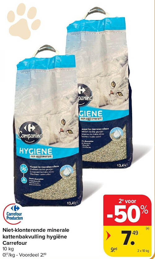 Niet-klonterende minerale kattenbakvulling hygiëne Carrefour