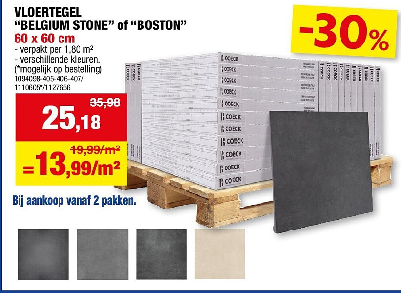 VLOERTEGEL “BELGIUM STONE” of “BOSTON” 60 x 60 cm