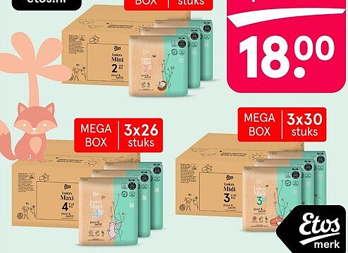 Etos Puur & Zacht luiers en luierbroekjes megaboxen