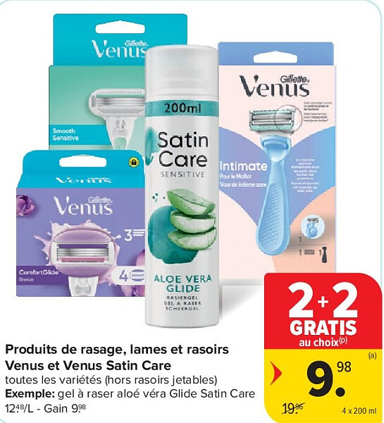 Produits de rasage, lames et rasoirs Venus et Venus Satin Care 4 x 200 ml
