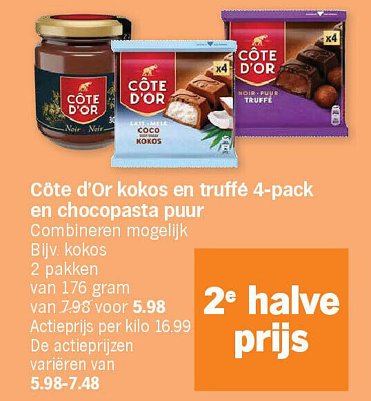 Côte d'Or kokos en truffé 4-pack en chocopasta puur