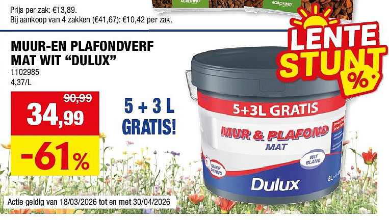 MUUR-EN PLAFONDVERF MAT WIT “DULUX”