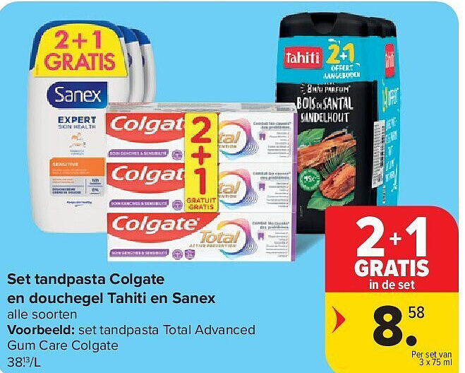 Set tandpasta Colgate en douchegel Tahiti en Sanex