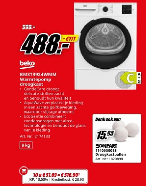 beko BM3T3924WMM Warmtepomp droogkast