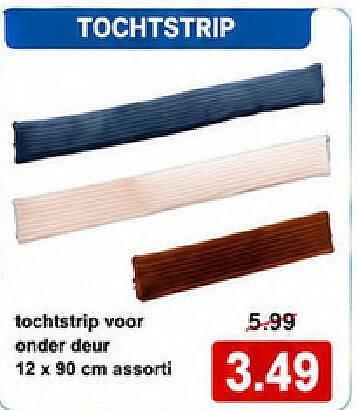 tochtstrip voor onder deur 12 x 90 cm assorti