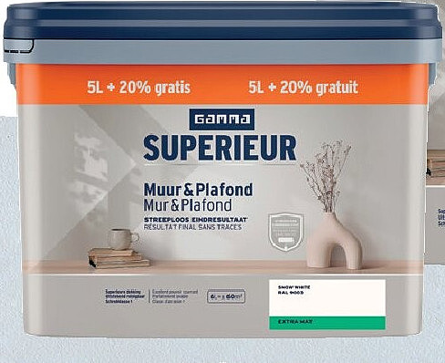 GAMMA Superieur muurverf RAL9003 extra mat 5+1 L