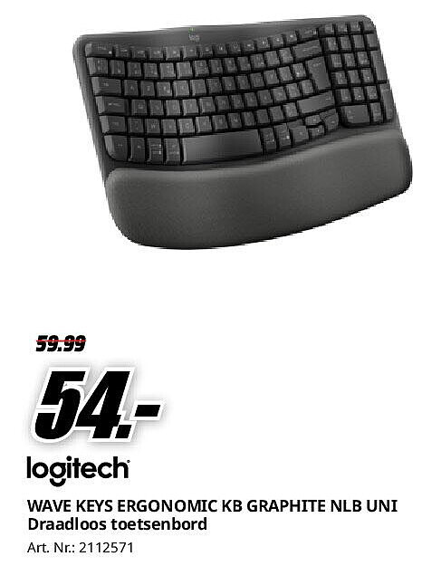 WAVE KEYS ERGONOMIC KB GRAPHITE NLB UNI Draadloos toetsenbord