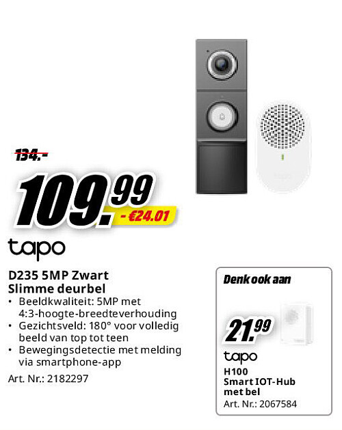 D235 5MP Zwart Slimme deurbel