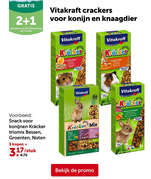 Snack voor konijnen Kräcker triomix Bessen, Groenten, Noten