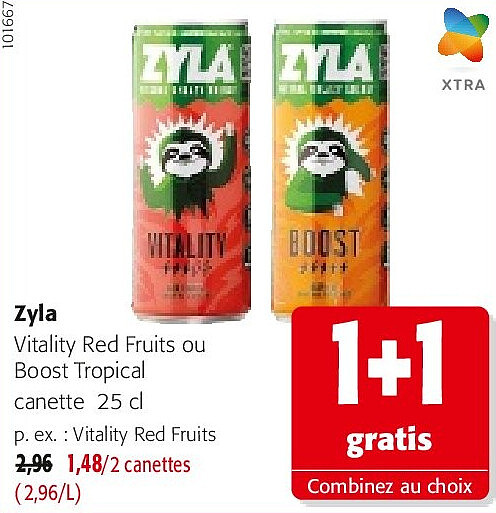 Zyla Vitality Red Fruits ou Boost Tropical canette 25 cl