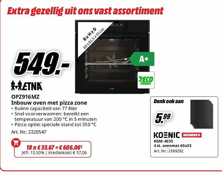 OPZ916MZ Inbouw oven met pizza zone