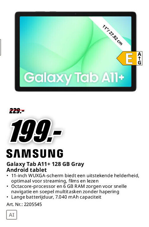 Samsung Galaxy Tab A11+ 128 GB Gray Android tablet