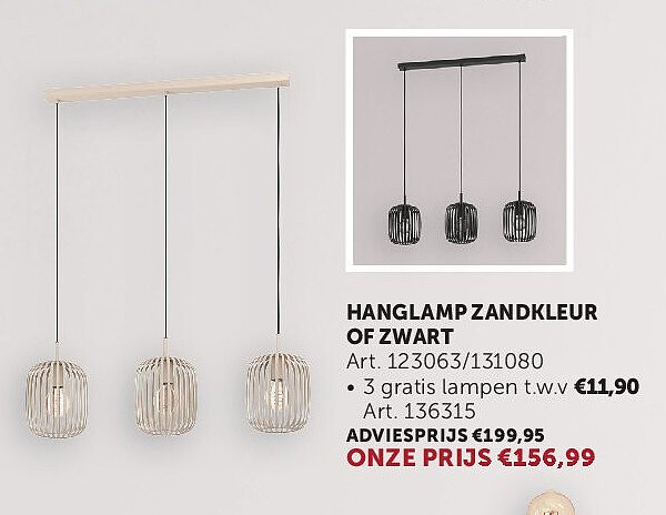 HANGLAMP ZANDKLEUR OF ZWART