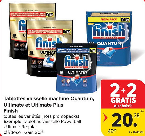 Tablettes vaisselle machine Quantum, Ultimate et Ultimate Plus Finish 4 x 16 doses