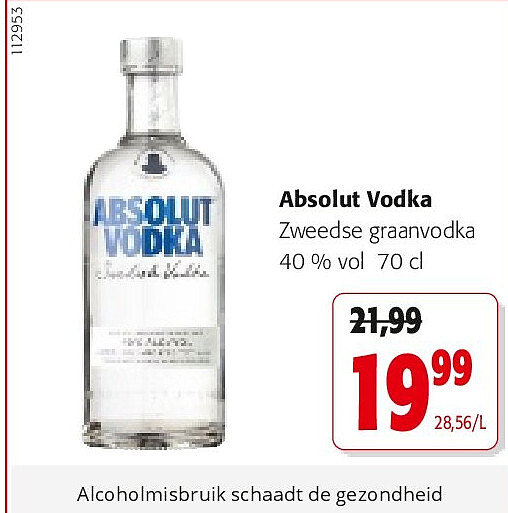 Absolut Vodka Zweedse graanvodka 40 % vol 70 cl