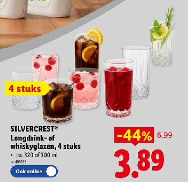 Longdrink- of whiskyglazen, 4 stuks