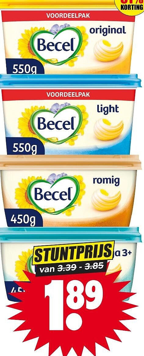 Becel kuip (original, light, omega 3+ of romig)