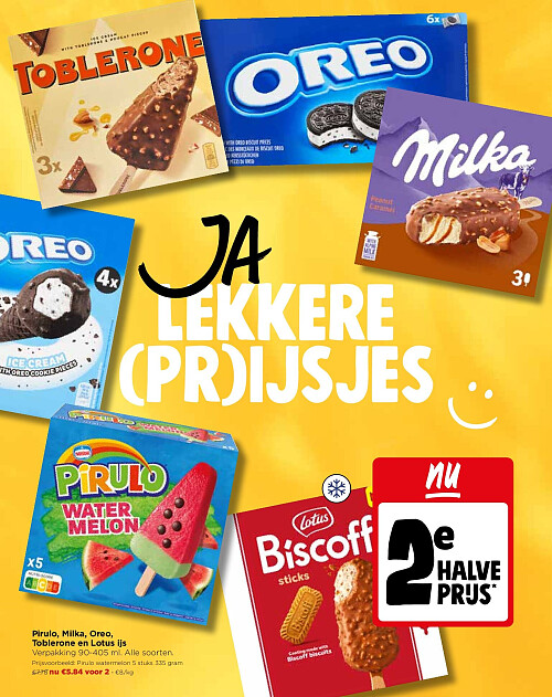 Pirulo, Milka, Oreo, Toblerone en Lotus ijs