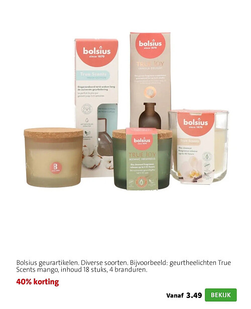 Geurtheelichten True Scents mango, inhoud 18 stuks, 4 branduren.