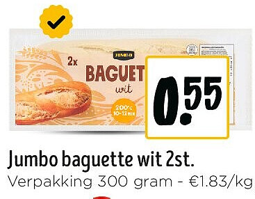 Jumbo baguette wit 2st.