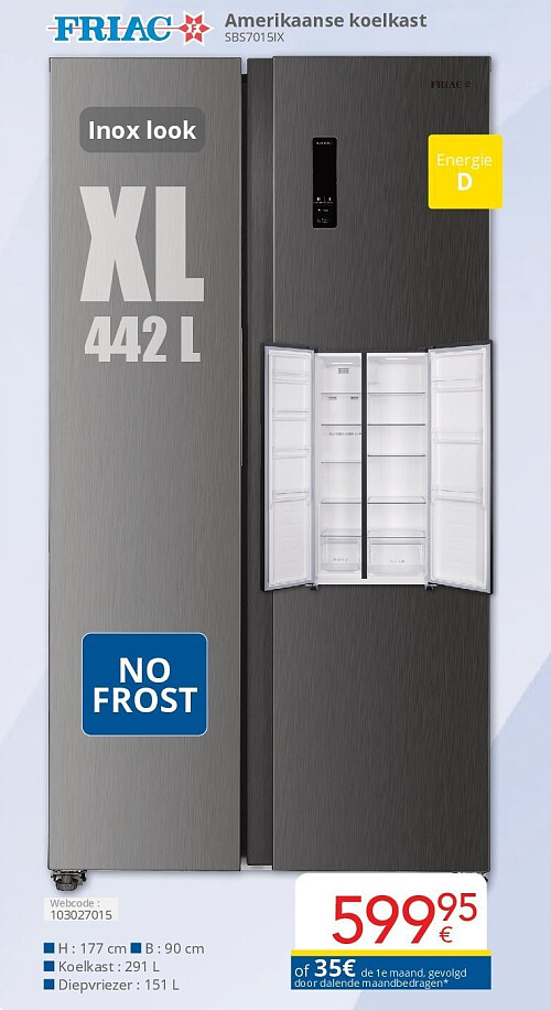 Friac Amerikaanse koelkast SBS7015IX