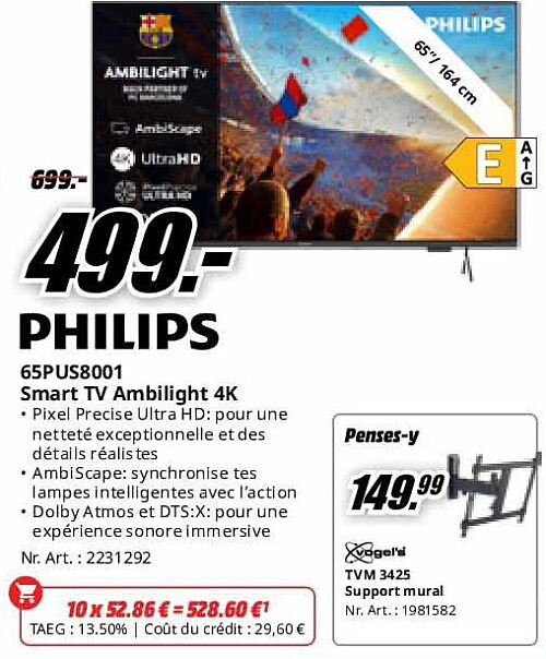 Philips 65PUS8001 Smart TV Ambilight 4K