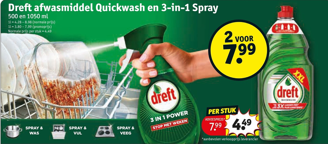 Dreft afwasmiddel Quickwash en 3-in-1 Spray