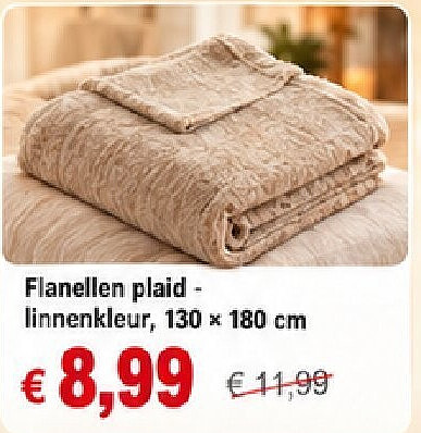 Flanellen plaid - linnenkleur, 130 x 180 cm