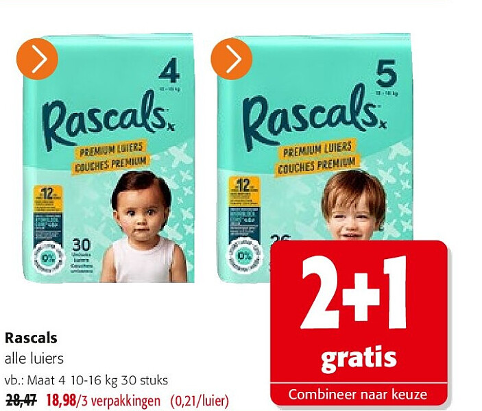 Rascals Maat 4 10-16 kg 30 stuks
