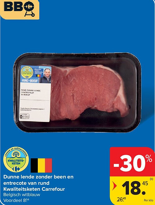 Dunne lende zonder been en entrecote van rund Kwaliteitsketen Carrefour