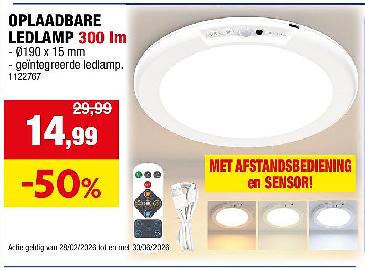 OPLAADBARE LEDLAMP 300 lm