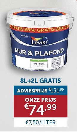 LEVIS MUUR- EN PLAFONDVERF 8L+2L GRATIS
