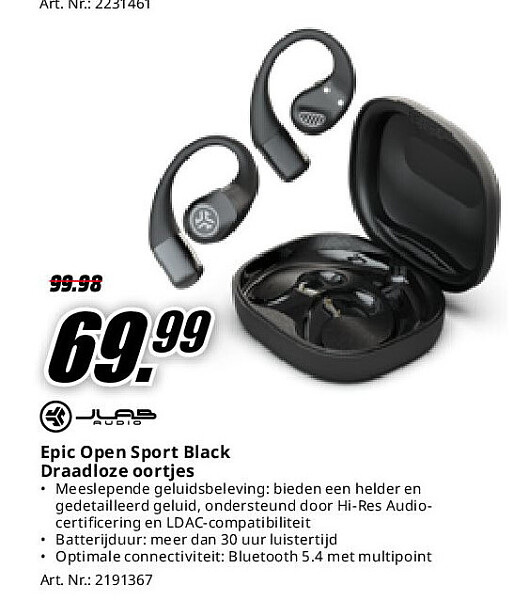 Epic Open Sport Black Draadloze oortjes