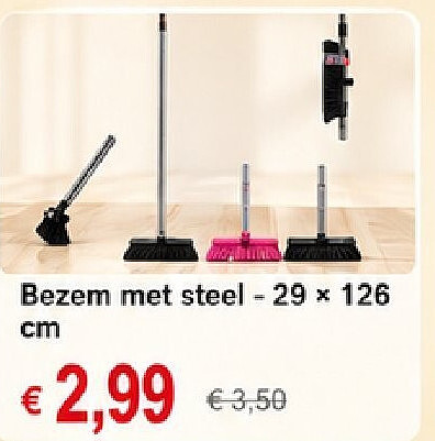 Bezem met steel -29 x 126 cm