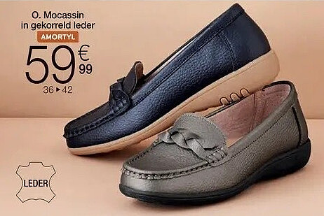 Mocassin in gekorreld leder