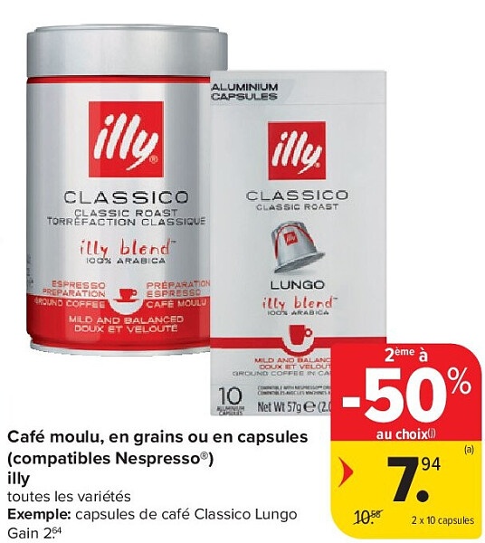 Café moulu, en grains ou en capsules (compatibles Nespresso®) illy 2 x 10 capsules