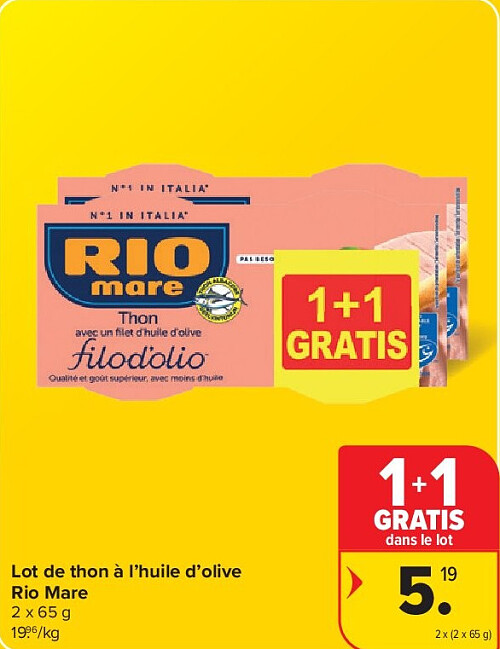 Lot de thon à l’huile d’olive Rio Mare 2 x (2 x 65 g)