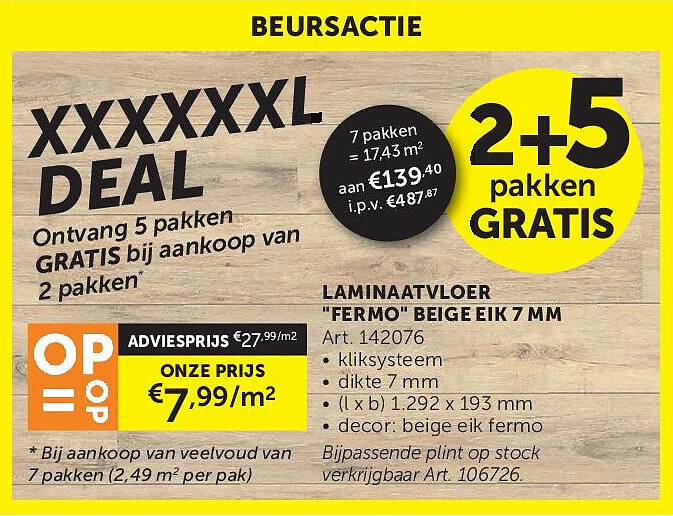 LAMINAATVLOER "FERMO" BEIGE EIK 7 MM