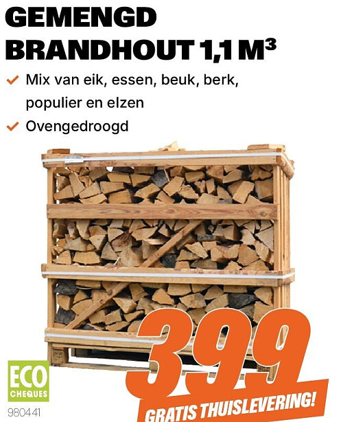 GEMENGD BRANDHOUT 1,1 M³