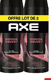 Déodorant spray homme Cocoa Velvet 72H Axe, lot de 2 x 150 ml