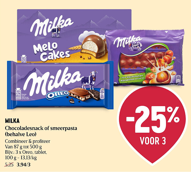 MILKA Chocoladesnack of smeerpasta (behalve Leo)