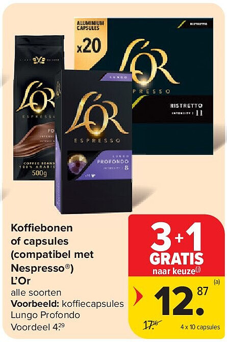 Koffiebonen of capsules (compatibel met Nespresso®) L’Or