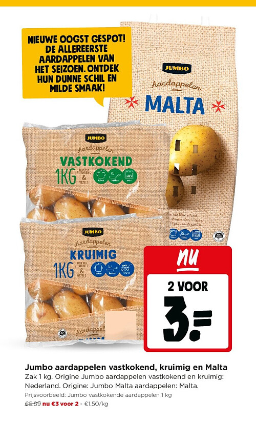 Jumbo aardappelen vastkokend, kruimig en Malta