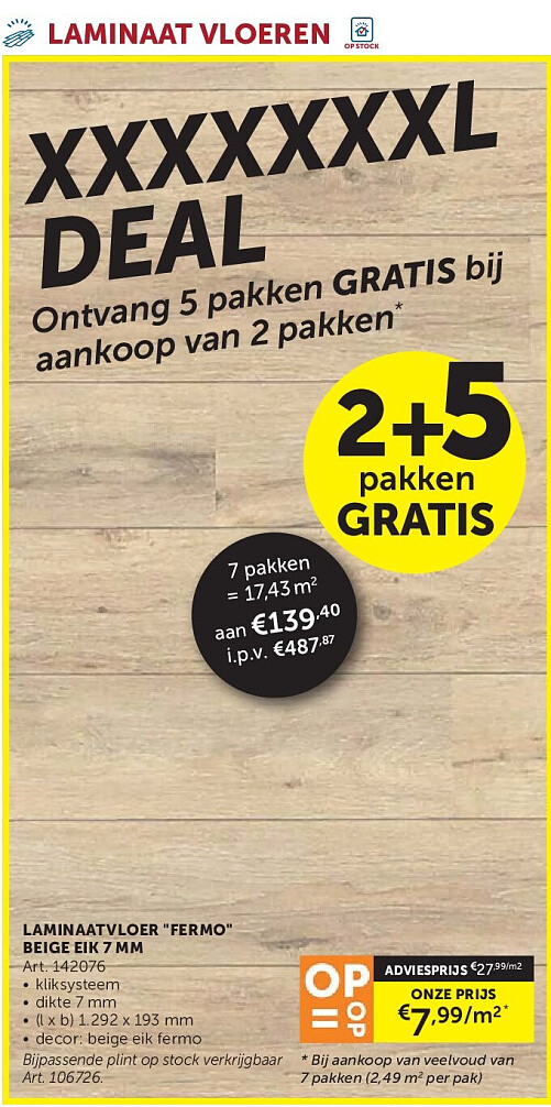 LAMINAATVLOER "FERMO" BEIGE EIK 7 MM