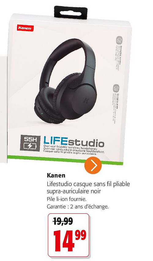 Kanen Lifestudio casque sans fil pliable supra-auriculaire noir