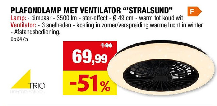 PLAFONDLAMP MET VENTILATOR “’STRALSUND”