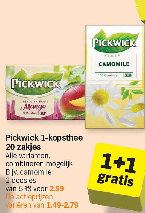 Pickwick 1-kopsthee 20 zakjes