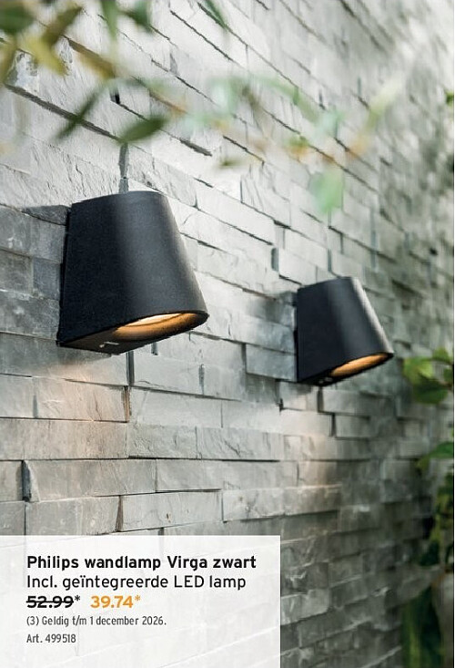Philips wandlamp Virga zwart