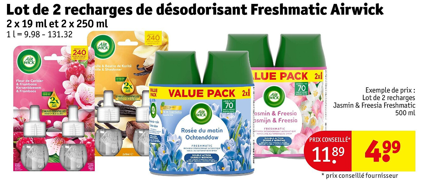 Lot de 2 recharges de désodorisant Freshmatic Airwick